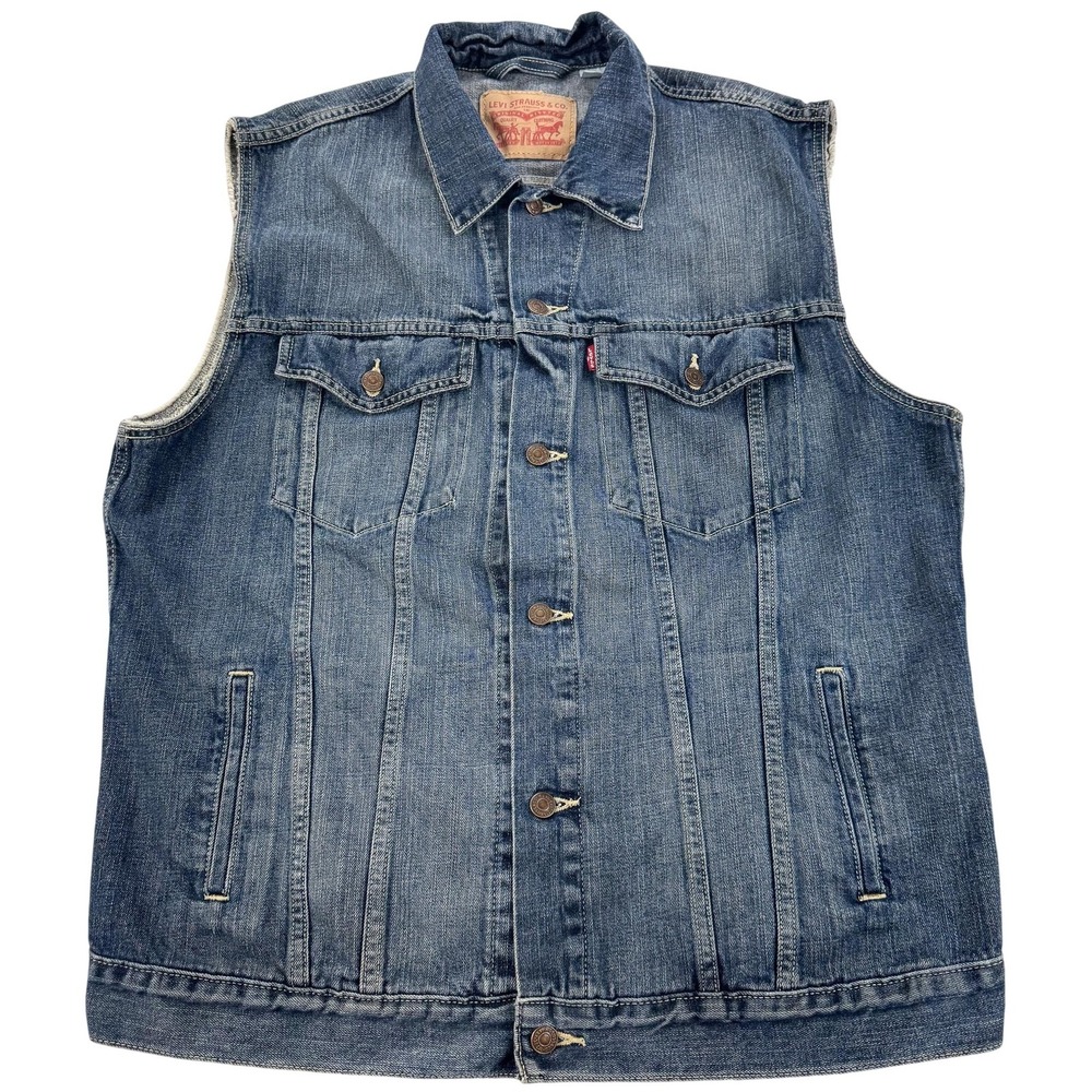 Levis Denim Vest Mens 2XL Blue Jean Trucker Biker Western Button Front Work PC9